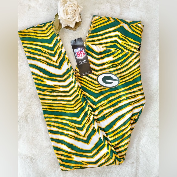 New with tags GREEN-BAY PACKERS ZUBAZ ZEBRA PRINT LEGGINGS SZ SM official NFL - Picture 1 of 5